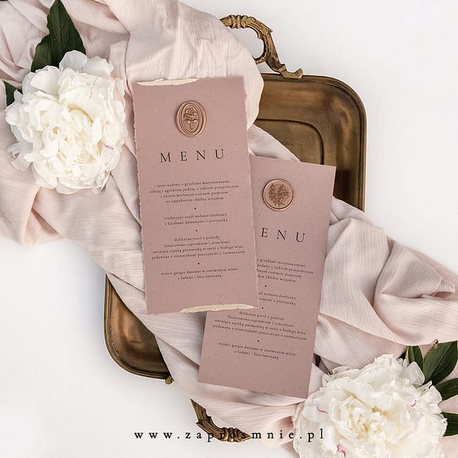 Menu na stół menu weselne z lakiem